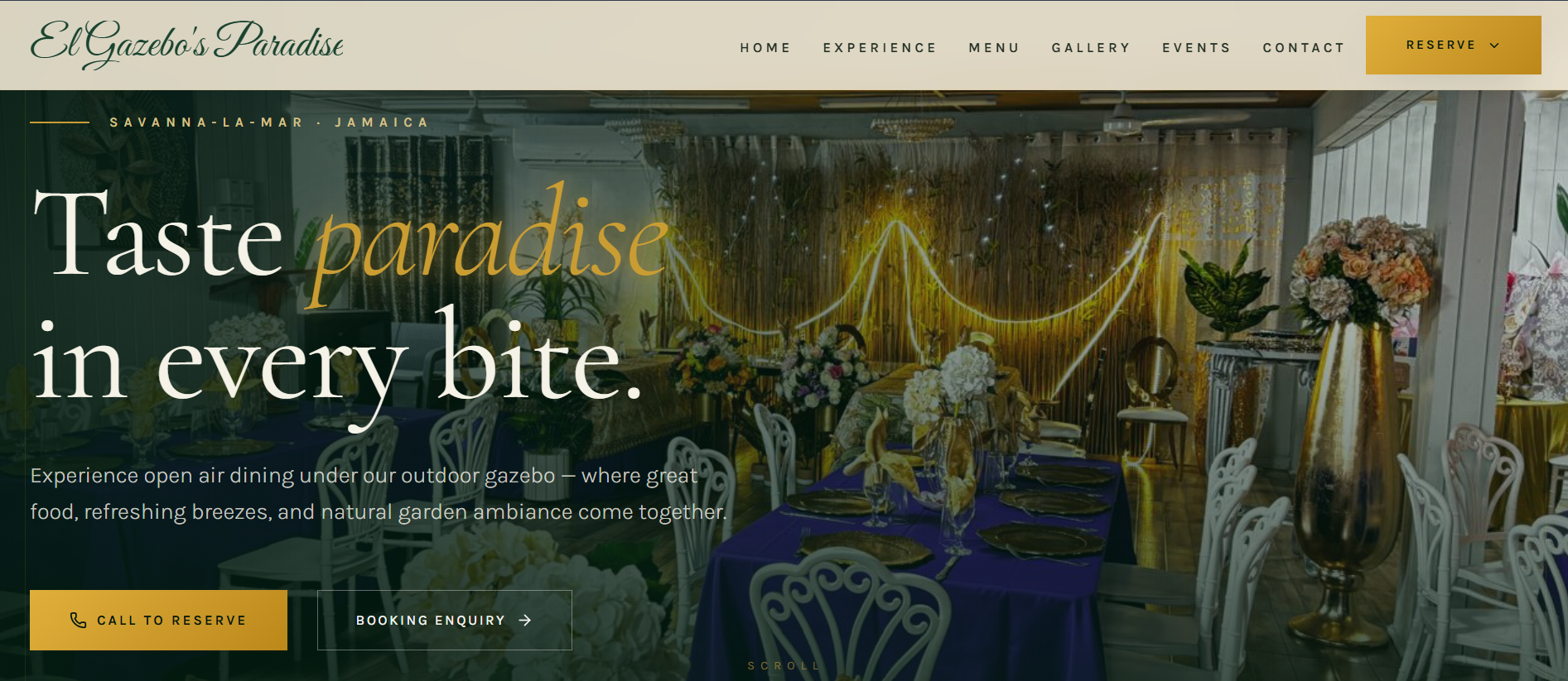 El Gazebo's Paradise Restaurant website homepage designed by Refined Designs Digital